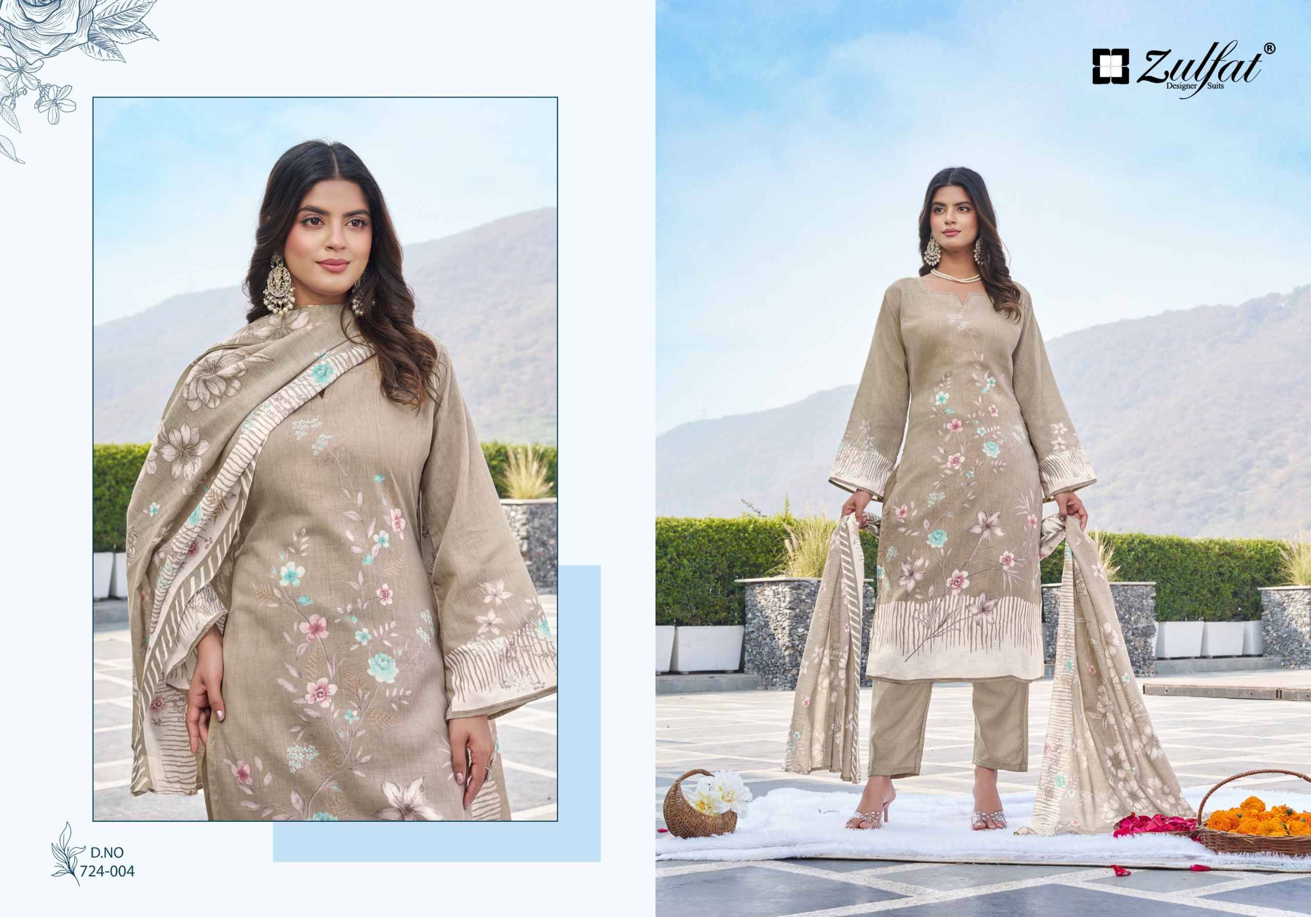 FARIDA 724 SERIES BY ZULFAT Beautiful Stylish Festive Suits Fancy Colorful Casual Wear & Ethnic Wear & Ready To Wear Heavy Cotton Print Dresses At Wholesale Price
